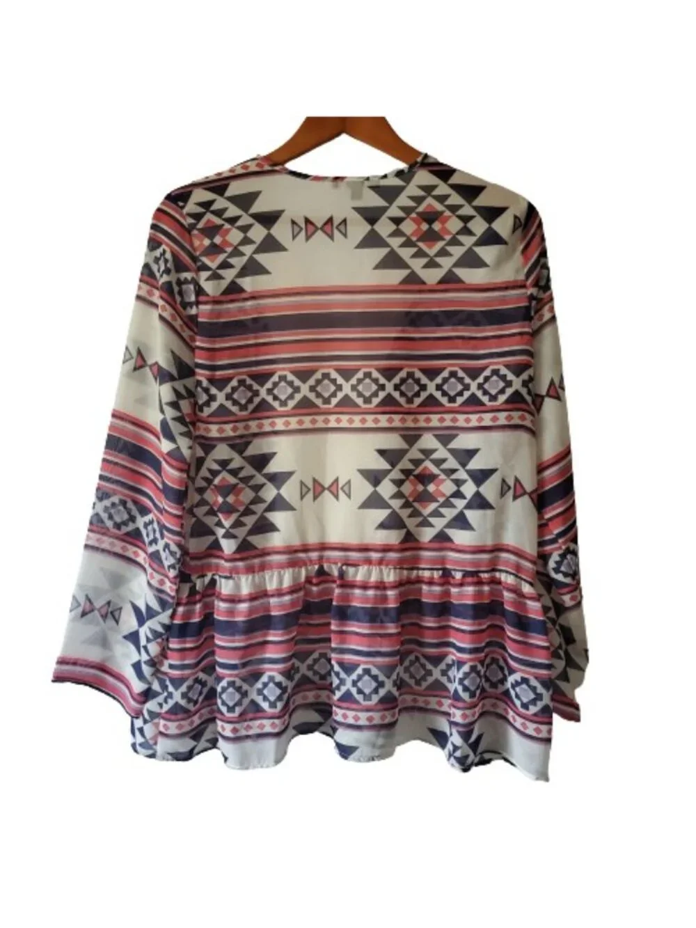 Signature Studio Women's Aztec Print White Lace V-Neck Peplum Hem Blouse Medium - Picture 3 of 11